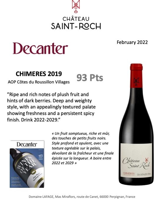 DECANTER Chimères 2019 93 pts February 2022